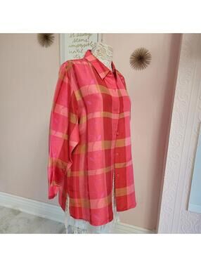 NWT Silk Jessica Holbrook pink orange colorful blouse L